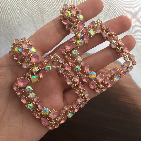 Pink Bejeweled Square Earrings - Picture 2 of 5